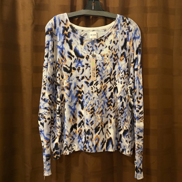 NWT Nic + Zoe Washed Chevron Knit Leopard Print Sweater Top Size XL reg $158 - Picture 2 of 5